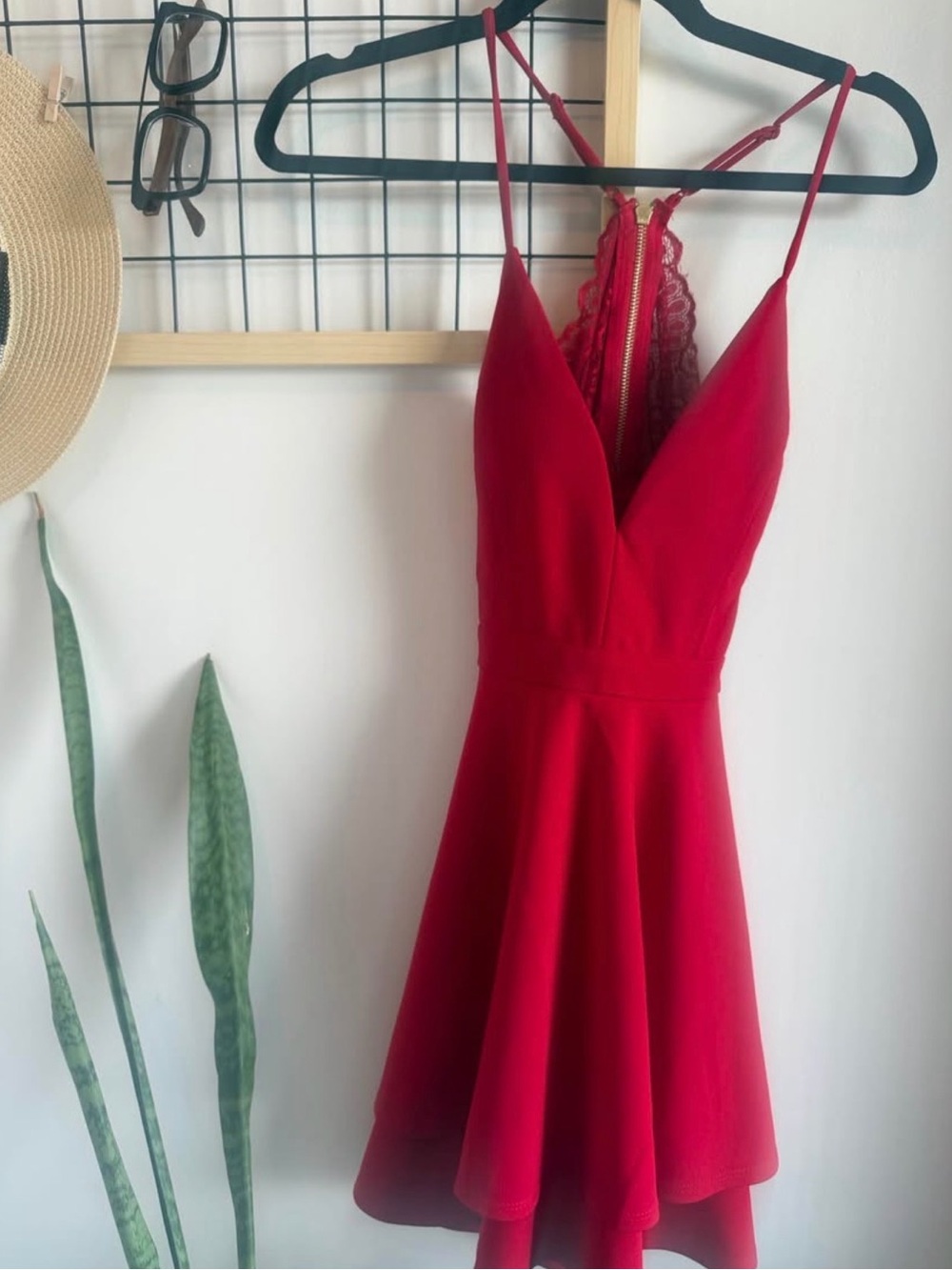 Red Lace-Back Spaghetti-Strap Mini Dress